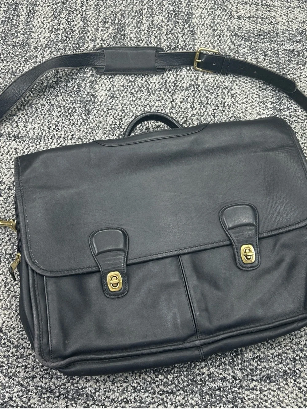 Vintage Coach 0532 Black Leather Briefcase Messenger Laptop Bag Work Office